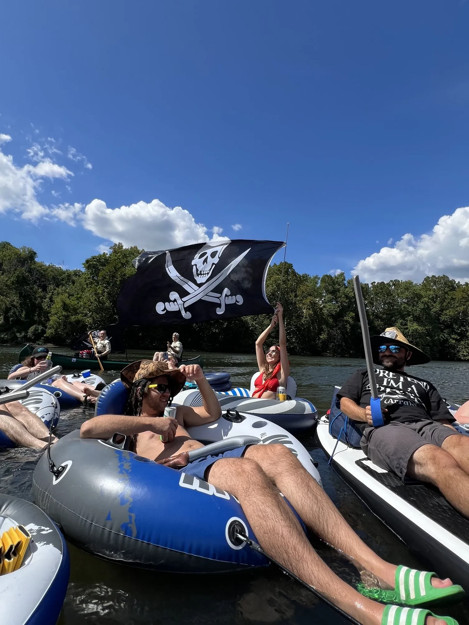 Pirate flag flying from a float
